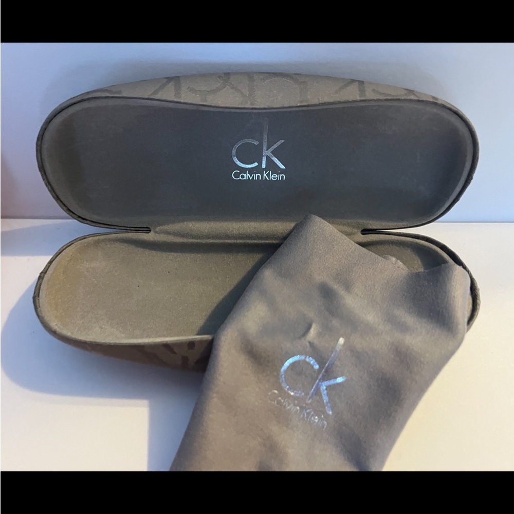 EUC Calvin Klein Silver Eyeglass Case with Cloth